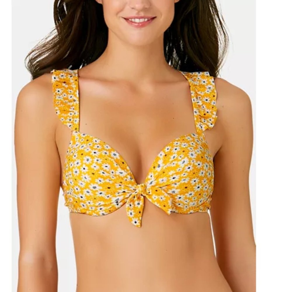 NWT California Waves Daisy Ruffle XBack Bikini Top - Picture 1 of 5